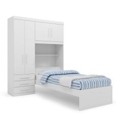 Imagem de Guarda Roupa Solteiro 4 Portas 3 Gavetas com Cama Turim Batrol Flex Branco/Rosa/Azul