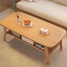Imagem de Mesa de centro de 2 camadas com prateleira de armazenamento, mesa central com pernas de madeira maciça, fácil de montar para pequenos apartamentos, salas de estar, quartos e escritórios
