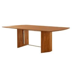 Imagem de Mesa para Sala de Jantar Pillar 220cm Madeira Tampo Barril Laminado e detalhe em metal Modernas Mobília