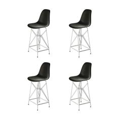 Imagem de Kit 4 Banquetas Bistrô Alta Eames Preta Base Ferro Branco - Cor: Preto