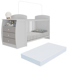 Imagem de Berço Cômoda Com Colchão Incluso Colinho De Mãe Multimóveis Branco Cinza