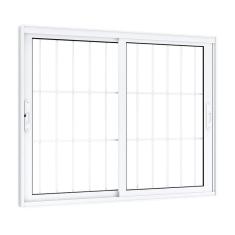 Imagem de Janela de Aluminío de Correr 100x150cm 2 Folhas Móveis com Grade e Vidro Lucasa Eccellente Branco