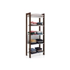 Imagem de Guarda Roupa Closet Solteiro AZ1005 Armário c/ 5 Prateleiras Branco/Nogal - Tecno Mobili