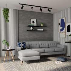 Imagem de Sofá 4 Lugares Life Com Chaise Esquerdo Pé Palito Linho Cotton Cinza