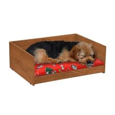 Imagem de Cama Pet Retangular Resistente Caminha Estofada Ultra Macia Almofada Removível Lavável Para Cachorro Gato D&V - Freijó/Vermelho - RPM