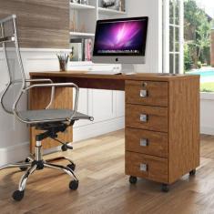 Imagem de Mesa Escrivaninha Computador Dubai 4 Gavetas Amêndoa - Lukaliam