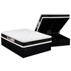 Imagem de Cama Box Baú King: Colchão Espuma D45 Castor Black e White Air Double Face + Base CRC Suede Black(193x203)