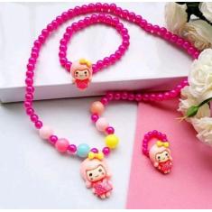 Imagem de Kit 5 Cartelas Conjunto Colar  Pulseira Anel Infantil Pérolas Miçangas