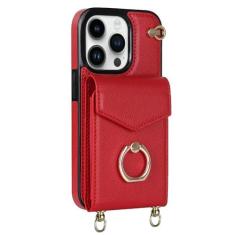 Imagem de Capa tipo carteira com alça de ombro para iPhone 15 Pro Max 14 13 12 11 Pro Max 15 Plus 13 Pro Lady Couro Bolso para cartão Cordão Capa, vermelho, para iPhone 15