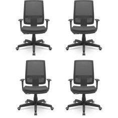 Imagem de Kit 4 Cadeiras para Escritório Ergonômica Presidente Brizza Nr17 Plaxmetal Preto