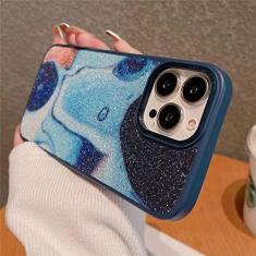 Imagem de Estojo padrão de mármore com brilho gradiente para iPhone 14 Pro Max 11 12 13 Pro Max Plus Capa de silicone para proteção de câmera de metal, azul marinho, para iPhone 14 Plus