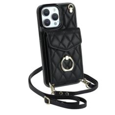 Imagem de Capa de telefone de couro com alça de pulso crossbody para iPhone 13 12 Mini 15 14 11 Pro XS Max XR X 7 8 Plus Carteira com capa de suporte de cartão, preta, para iPhone 7(8)