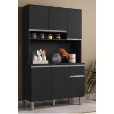 Imagem de Cozinha Kit Márcia Compacta 6 Portas 1 Gaveta  Preto Fosco Ajl