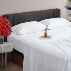 Imagem de Jogo de cama queen size de 4 peças, bolso profundo refrescante, confortável, respirável, lençol de cama e fronhas de luxo de hotel, extra macio e sem rugas, lençóis queen de até 40 cm, branco