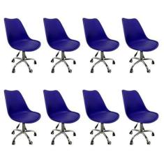 Imagem de Kit 8 Cadeiras para Escritório Secretária Decorativa Eames Chicago Azul