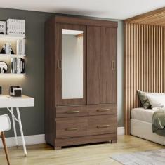 Imagem de Guarda-roupa 02 Portas Deslizantes 04 Gavetas com Espelho B25 Castanho