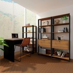 Imagem de Conjunto Home Office 3 Peças 1 Escrivaninha 2 Estantes Match Artely Pinho/Preto
