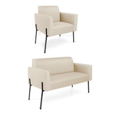 Imagem de Sofá Namoradeira E Poltrona Pé De Ferro Preto Marisa Corino D03 - D`rossi Cor Bege