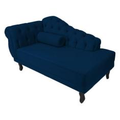 Imagem de Recamier Decorativo Divã Larissa Lado Direito Suede Azul Marinho Pés M