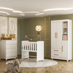 Imagem de Quarto de Bebê Completo com Cômoda, Mini Berço com Colchão e Guarda Roupas Lila Branco