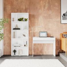 Imagem de Escrivaninha 90cm 2 Gavetas com Estante Montessoriana 10 Nichos Branco