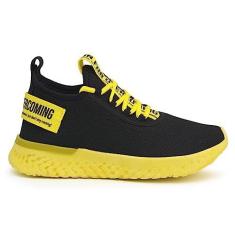 Imagem de Tênis Feminino Masculino Academia Confortável Macio Corrida (36, Preto/Amarelo)