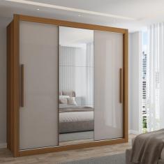 Imagem de Guarda-Roupa Casal Cardiff 3 Portas 4 Gavetas com Espelho Cinamomo/Off White - Panorama Móveis