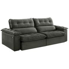 Imagem de Sofá 3 Lugares Retrátil e Reclinável Jobi com USB Veludo Cinza 234 cm
