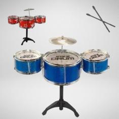 Imagem de Divertida Bateria Infantil 4 Tambores Com Baquetas e Banquinho Para Pequenos Músicos Presente Para Filho