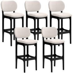 Imagem de Kit 5 Banquetas Alta Betta Preto Linho Cru