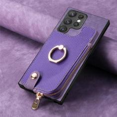 Imagem de Capa de couro com suporte de anel de carteira para cartões com zíper para Samsung Galaxy A54 A34 A14 A53 A12 A23 5G S23 Ultra S22 S21 Plus Capa de bolsa, roxa, para Note20Ultra