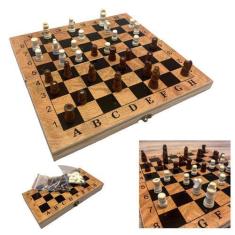 Imagem de Jogo De Tabuleiro Xadrez Em Madeira Mala Dobrável Portátil Presente Di