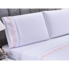 Imagem de Jogo lençol Floral quarto casal padrão bordado 4 peças 2fronha - Shopp