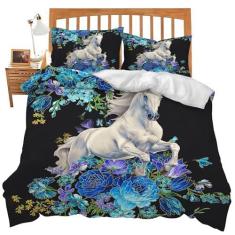 Imagem de Jogo de cama solteiro com cavalo branco, casa de fazenda, para adolescentes, supermacio, para decoração de quarto, solteiro, casal, Queen, King, capa de edredom com 2 fronhas