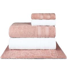 Imagem de Jogo De Toalhas Fio Penteado Extra Macia 5 Peças - Comfort - Rosê + Branco