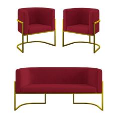 Imagem de Kit Sofá 2 Lugares + 2 Poltronas Para Recepção Balaqui Marsala