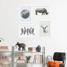 Imagem de Quadros Animais Safari Geométrico Moldura  33X43cm 4Un