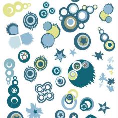 Imagem de Papel Parede Estrela E Bolhas Azuis Adesivo Decorativo Sala