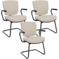 Imagem de Kit 03 Cadeiras De Escritório Fixa Executiva Office Preto Slim Baixa Flexi P03 Vinil Beg