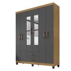 Imagem de Guarda Roupa Casal Porto Belo 6 Portas 2 Gavetas Com Espelho Carvalho Grafite Clique Chique