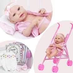 Imagem de Boneca Tipo Reborn Lara Corpo de Vinil 15 Itens Enxoval