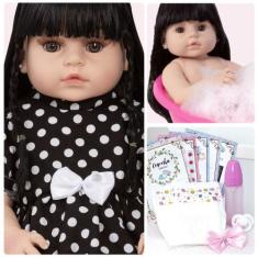 Imagem de Boneca Tipo Reborn Morena Recém Nascida Corpo De Vinil Fofa - Cegonha