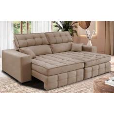 Imagem de Sofá Retrátil e Reclinável 2,20m Molas Ensacadas e Costura Tripla Cama Inbox Nobre Suede Bege