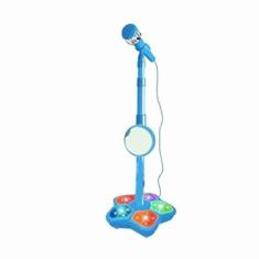 Imagem de Microfone Infantil, Brinquedos de Máquina de Microfone, Luzes Embutidas, Microfone Leve de Plástico para Crianças Com Suporte Azul