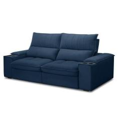 Imagem de Sofá Retrátil 3 Lugares Com Porta Copo 210cm Andes F05 Veludo Azul - M