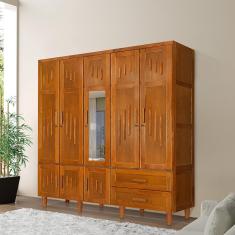 Imagem de Guarda Roupa Em Madeira Maciça 5 Portas 1 Porta Com Espelho Imperatriz Castanho
