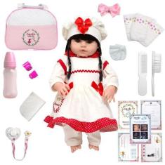 Imagem de Boneca Reborn Gatinha Morena Fofa Com Bolsa 20 Acessórios - Cegonha Re
