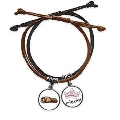 Imagem de DIYthinker Pulseira de couro marrom clássico com estampa de contornos de carros com corrente de mão