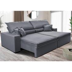 Imagem de Sofá Retrátil e Reclinável 3,15m Império com Molas Cama Inbox Linho Cinza Escuro