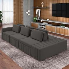 Imagem de Sofá Ilha com Encosto e Almofadas Móveis Olimpo 365cm Modulado Veludo Grafite G45 - Gran Belo